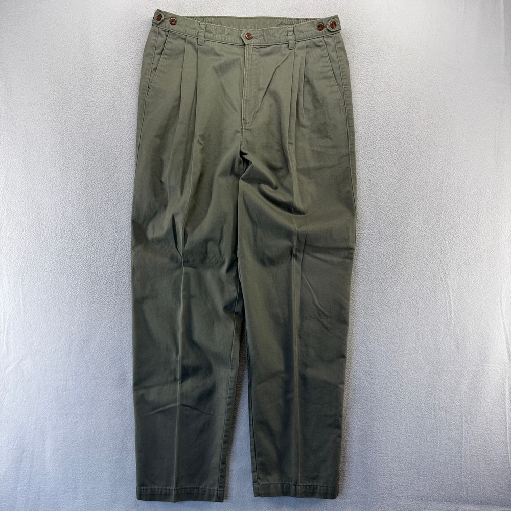 Vintage Pleated Trousers Men's 36x34 Green Baggy Dockers Levis Twill Elastic 90s